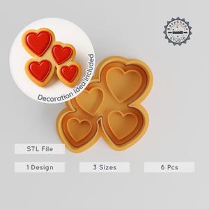 Heart Shape Cutter & Stamp Set, 6 Pieces, Ideal for Cookies & Fondant, Sizes S/M/L PRODUCT_208