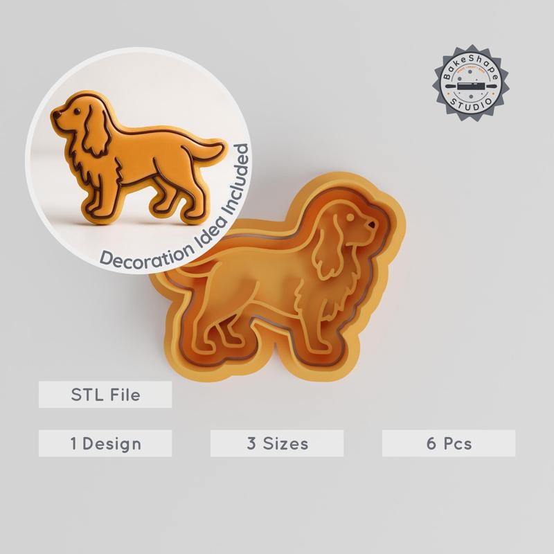 Cocker Spaniel Cookie & Fondant Cutter Set, Includes Stamp, 6 Piece Pack, Dog Animal Breed, Pet Puppy Design, S/M/L Sizes PRODUCT_268