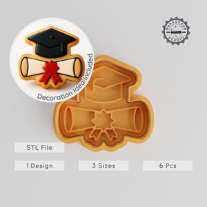 Graduation Cap & Diploma Cookie Cutter Stamp Set, 6-Piece Pack, Perfect for Fondant & Cookies, Includes S/M/L Sizes PRODUCT_97