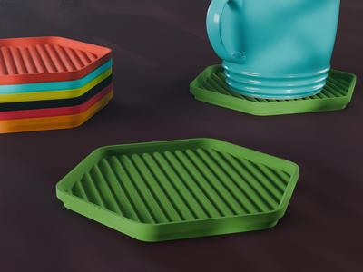 Stackable Scalloped Hexagon Coaster Set 3D Print STL File | 3 Sizes 