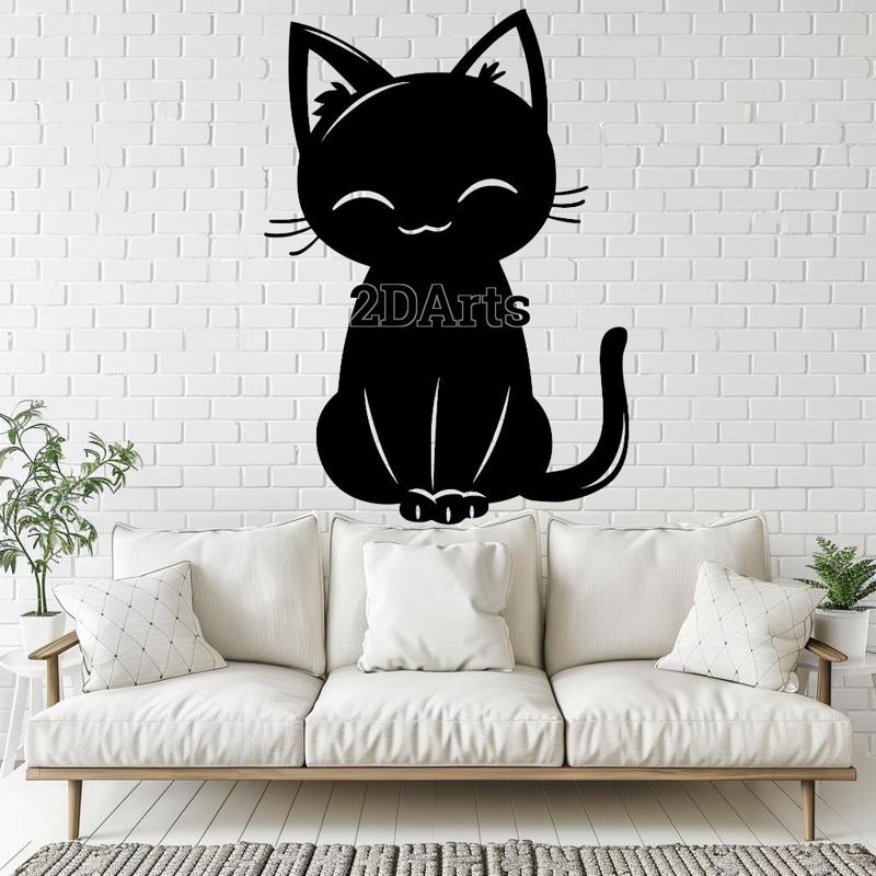 Happy Cat 2D Wall Art/Window Art - Digital STL & SVG Files for 3D Printing and Laser Cutting