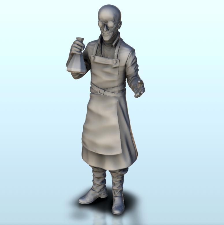 Bald scientist with vial 10 (+ supported version) - Post-Apo Zombies universe 15mm 20mm 28mm 32mm 42mm