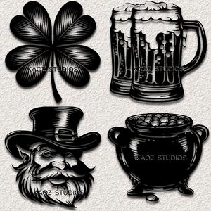 4 Pack of St. Patricks Day Wall Decor Good Luck Charms Clover, Mugs, Leprechan, Gold