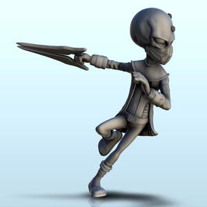 Alien running soldier with mask and sword (31) (+ pre-supported version & rounded base) - SF Warhordes ET extraterrest Confrontation