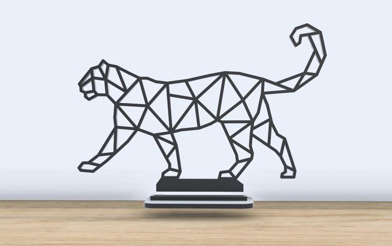 Geometric Low Poly - Cougar - With Stand