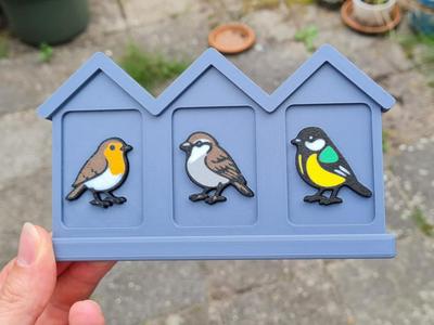 Bird magnets with matching birdhouse gift set