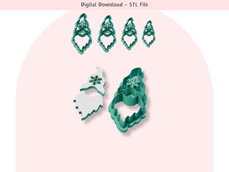 Gnome 2 parts Clay Cutter for Polymer Clay | Digital STL File | Clay Tools | 4 Sizes Christmas Clay 