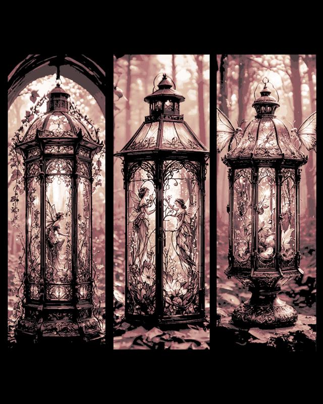 The light on the path through the fantasy woods - Fairy Lanterns set of bookmarks