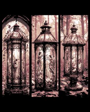 The light on the path through the fantasy woods - Fairy Lanterns set of bookmarks