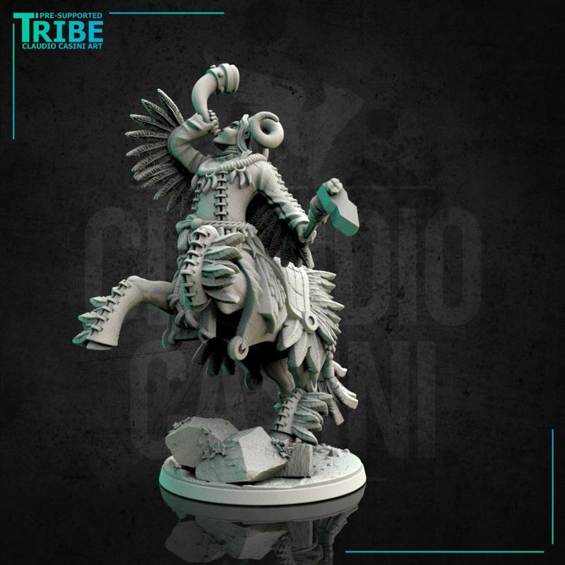 (0131) Male centaur musician with battle horn and axe