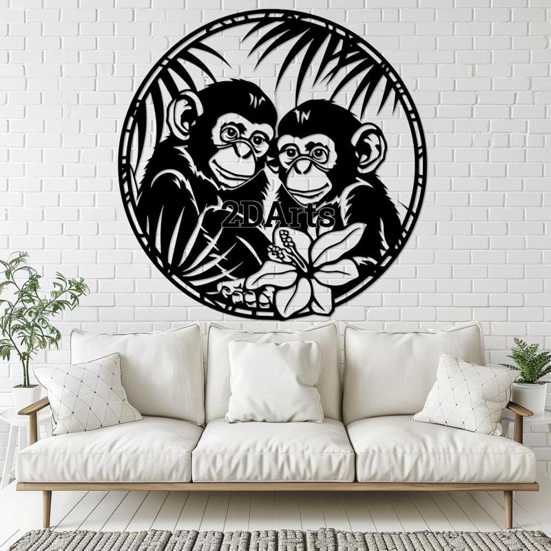 Cute Monkey Couple 2D Wall Art/Window Art