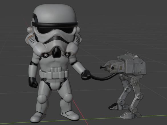 Storm Trooper walking a baby AT-ST