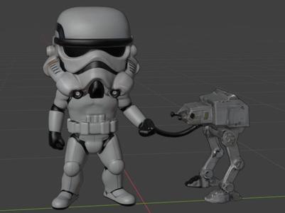 Storm Trooper walking a baby AT-ST