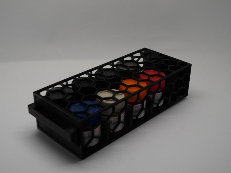 Tamiya and citadel paint drawer with hex pattern
