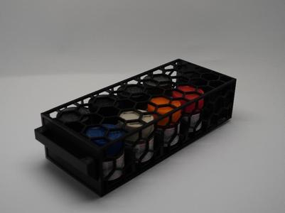 Tamiya and citadel paint drawer with hex pattern
