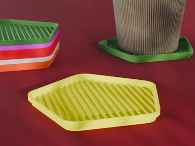 Stackable Scalloped Reverse Pentagon Coaster Set 3D Print STL File | 3 Sizes 