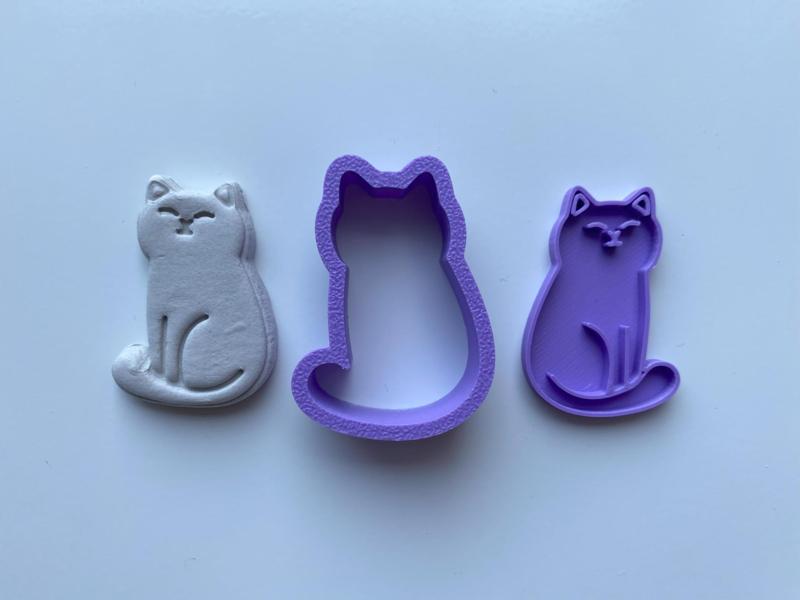 Cute cat clay cutter and embossing stamp