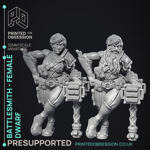 Battlesmith - Artificer- Female Dwarf - PRESUPPORTED - 32mm Scale