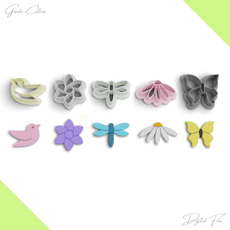 Spring Polymer Clay Cutter Package, 5 Models, 2 Cutter Version, 5 Sizes Included, No: 1092