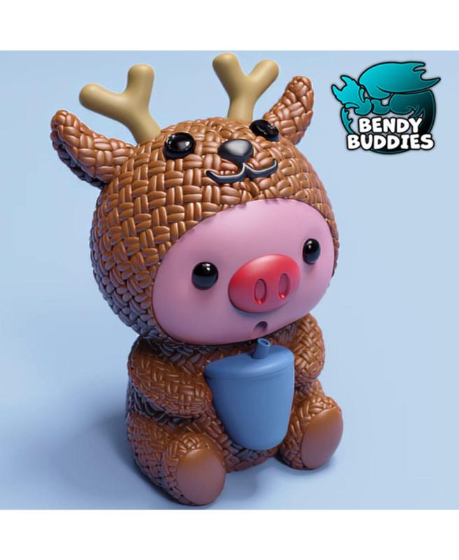 Deerberry Pig Deer Costume / Cute Knitted Beast Model / Collectible Pigface Creature Figure 