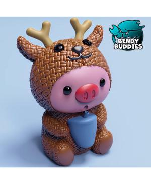 Deerberry Pig Deer Costume / Cute Knitted Beast Model / Collectible Pigface Creature Figure 