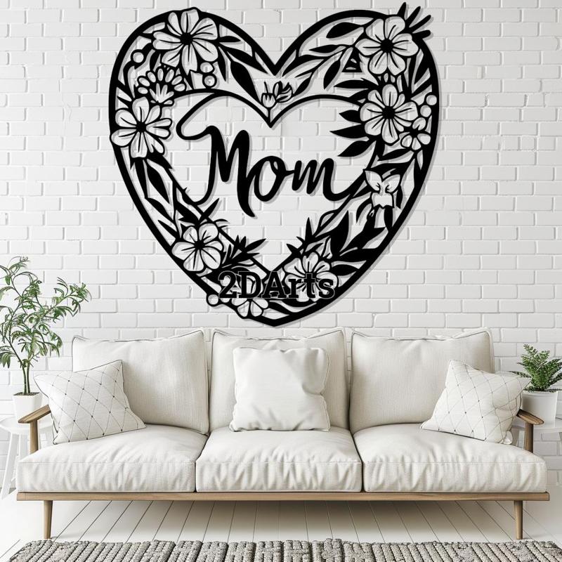 Flower Heart with "Mom" Writing Inside 2D Wall Art/Window Art
