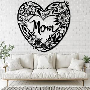 Flower Heart with "Mom" Writing Inside 2D Wall Art/Window Art