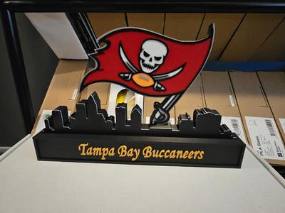 Tampa bay Buccaneers with skyline of Tampa NFL