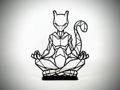 Geometric Low Poly Meditating Mewtwo