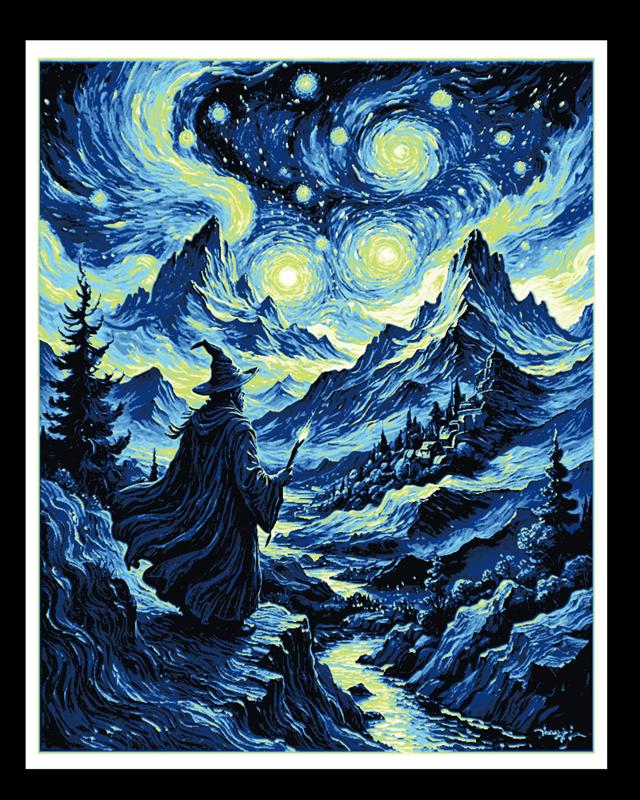 Art Piece - The Starry Night Meets the Wizard in the Fantasy World