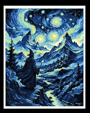 Art Piece - The Starry Night Meets the Wizard in the Fantasy World