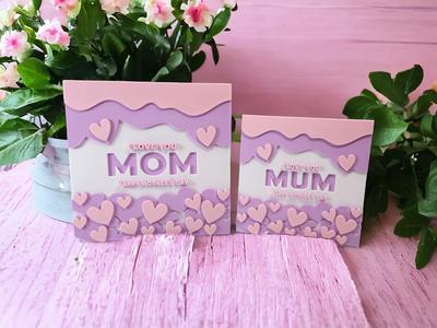 "I Love You Mom / Mum" Plaque & Greeting Card Set