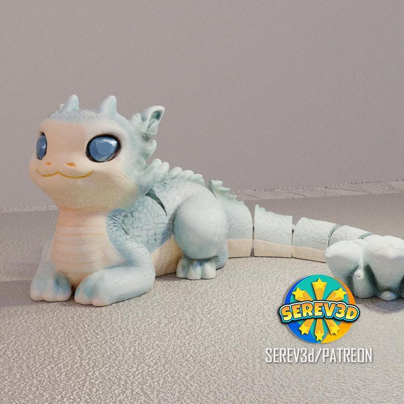 Articulated Sapphire Dragon-Cat - Multicolor 3MF & STL Model