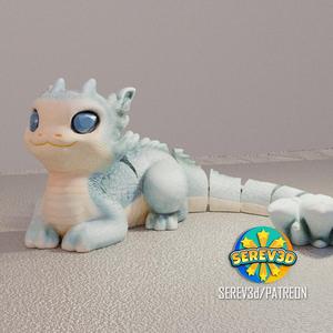 Articulated Sapphire Dragon-Cat - Multicolor 3MF & STL Model
