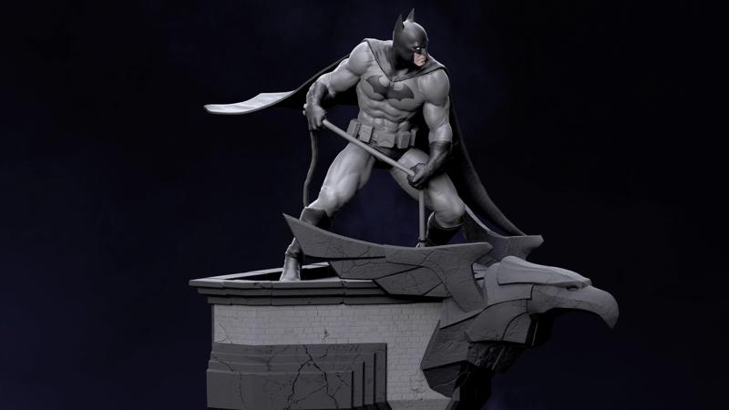 Batman with an art Deco pedestal