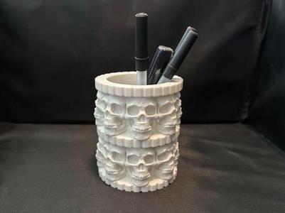 Gothic Skull Tower Desk Organizer Pen Holder 