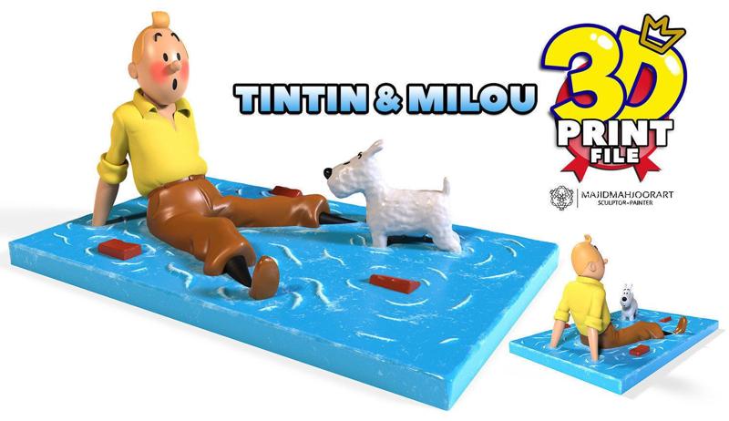 TinTin and  milou in water 3d print model plus UV and texture