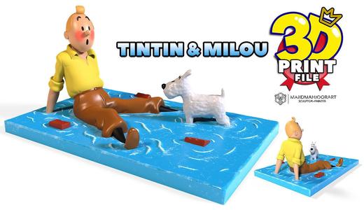 TinTin and  milou in water 3d print model plus UV and texture