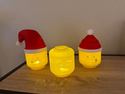 Lego tealight Heads with Christmas Hats