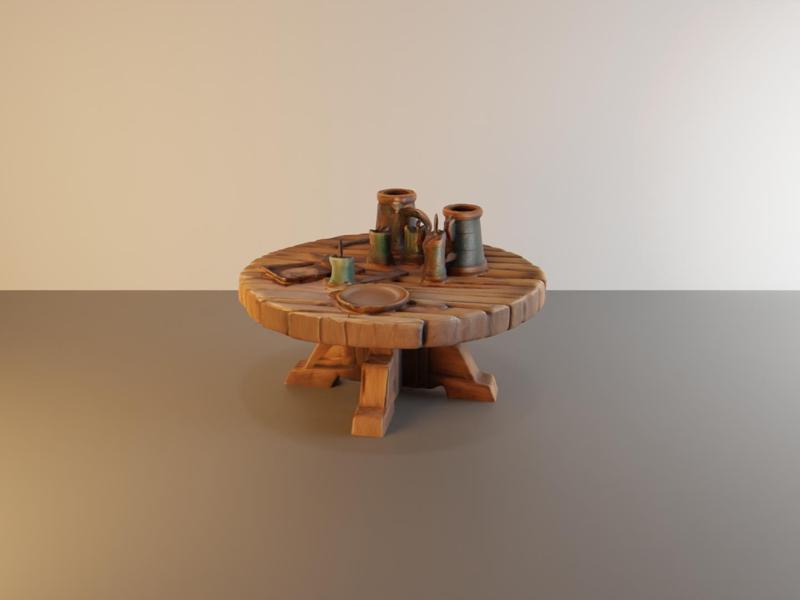 Round wooden tavern table for tabletop games