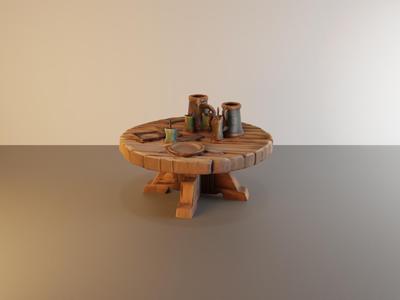 Round wooden tavern table for tabletop games