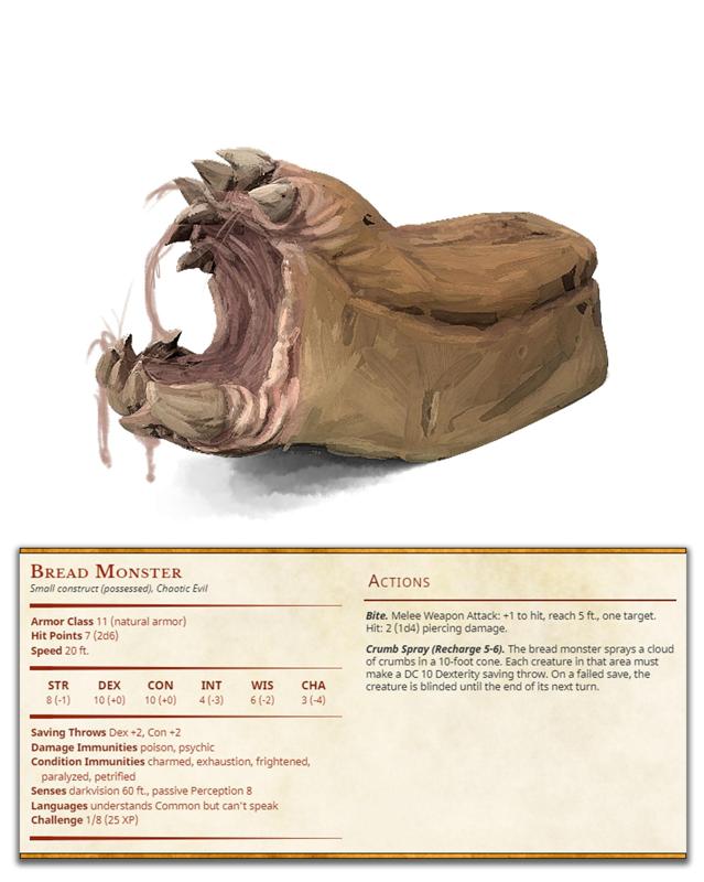 Bread Monster - Possessed Bakery - PRESUPPORTED - Illustrated and Stats - 32mm scale			