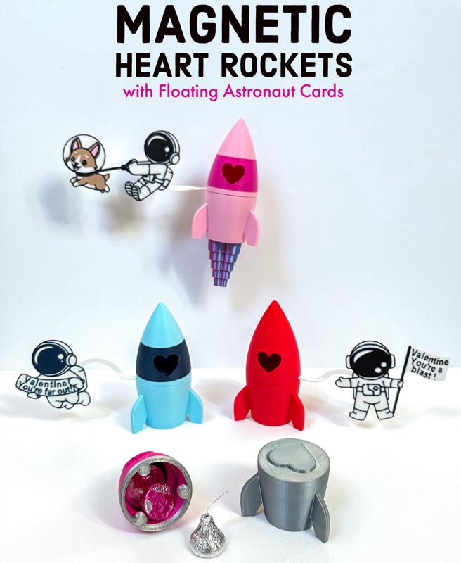 Heart Rocket with Floating Astronaut Cards for Valentine's Day