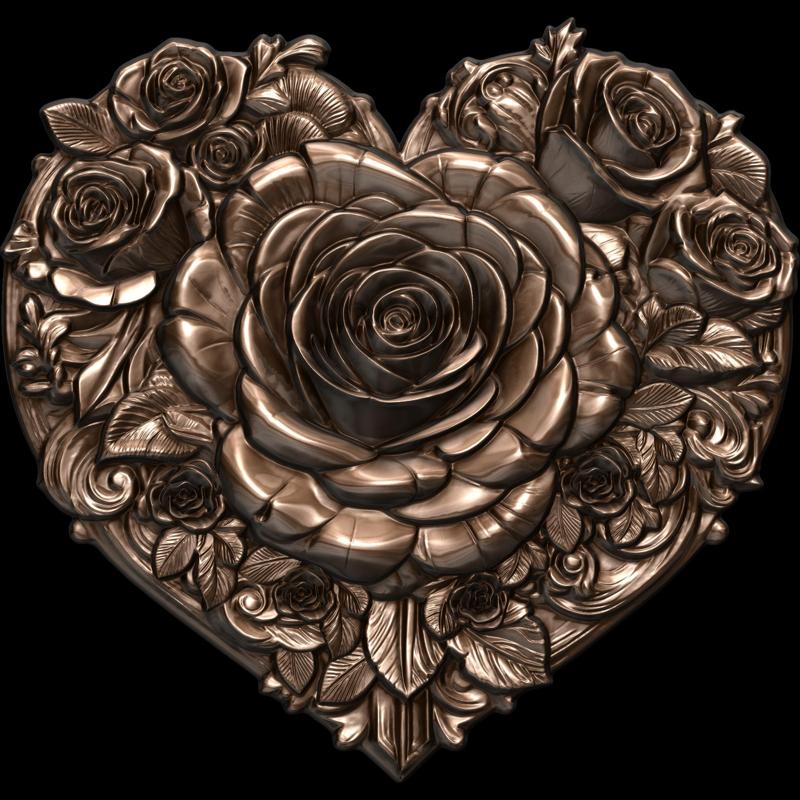 Romantic Heart of Roses Relief No2 STL file for 3d printing or CNC