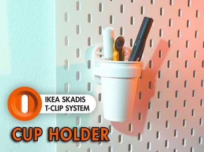 Cup holder for IKEA SKADIS (T-clip system)