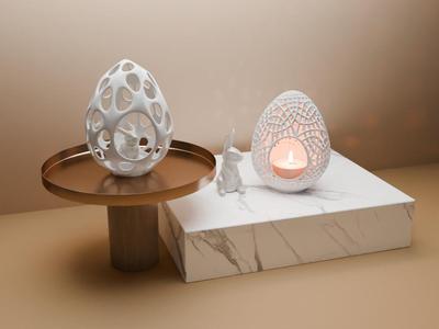 Modern minimalist abstract Egg Candle Holder Duo 