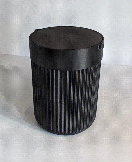 Trash can with swing lid