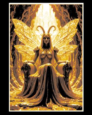 The queen fairy sitting upon her throne in all her glory - art