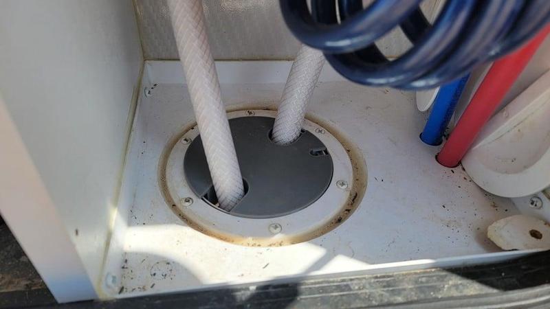 RV Utility Port Cover with hose / cable access