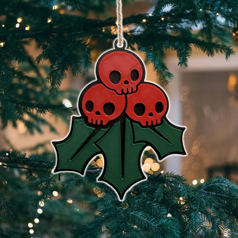 Mistletoe Skull Christmas Ornament